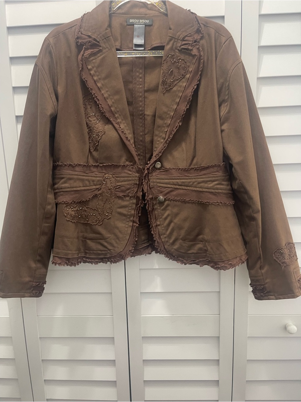 Bisou Bisou Brown Embroidered Tailored Blazer